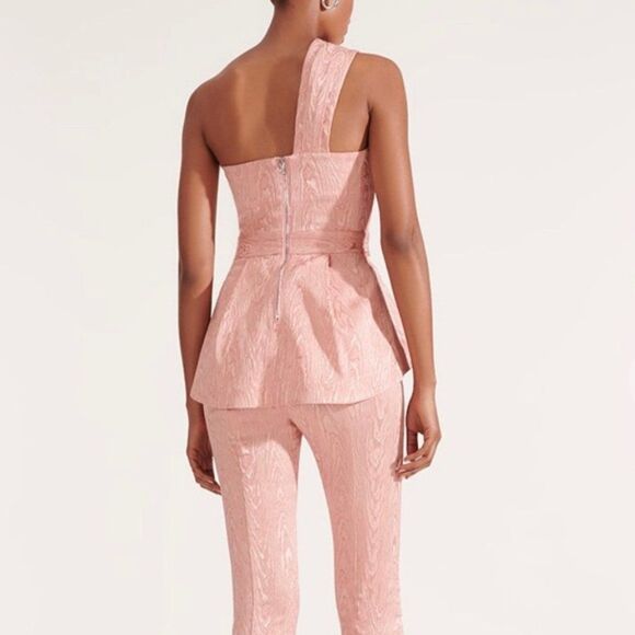 Veronica Beard Sufiana Moire One Shoulder Top Jacquard Blush Blouse Zip Back NWT - Picture 3 of 10